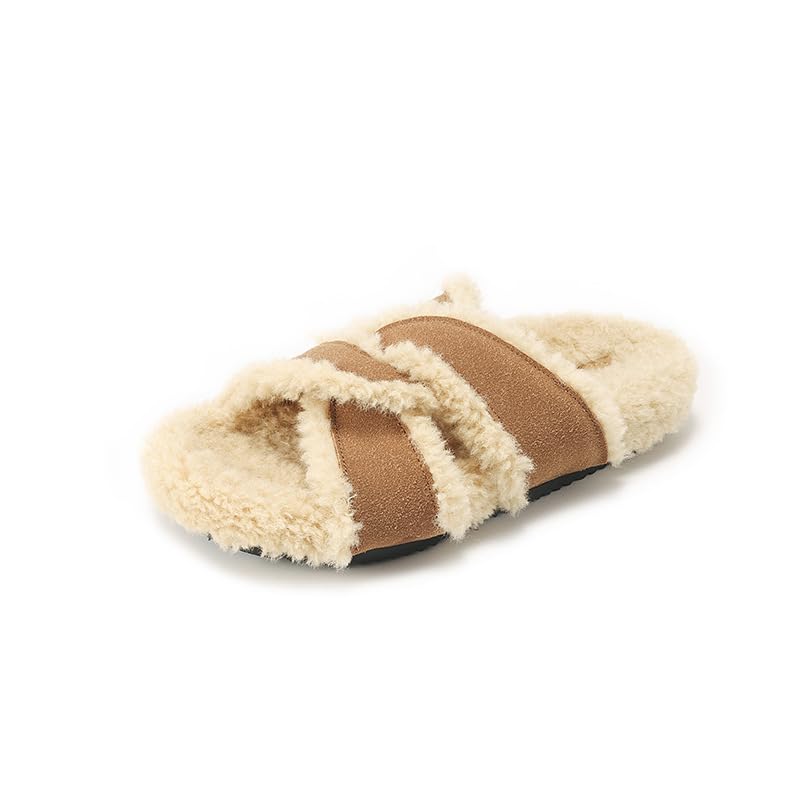 Women's Fur Faux Slippers Womens Open Toe Slipper Fuzzy Slides Women Platform Fluffy Slippers Indoor House Shoes