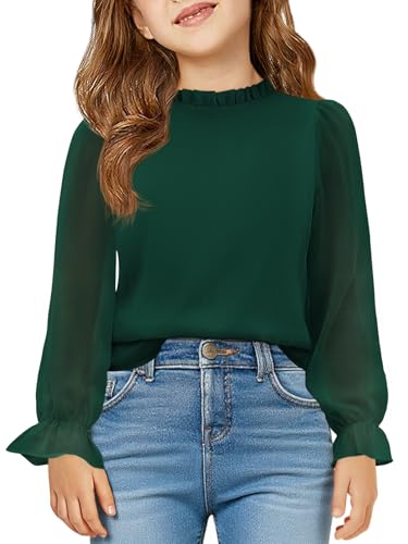 Image of Haloumoning Girls Long Sleeve Shirts Chiffon Blouses 5-14 Years
