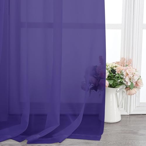 Image of Chyhomenyc Purple Sheer Curtains 84 Inch Length 2 Panels, Light Filtering Soft Airy Voile Rod Pocket Sheer Window Drapes for Bedroom Living Room, Each 42Wx84L Inches