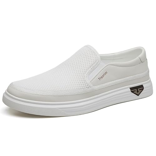 Trsorini Mens Casual Slip On Mesh Shoes Breathable Soft Loafers AWhite 11