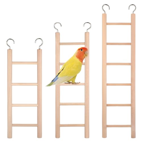 Bird Ladder for Cage 3 PCS Bird Cage Ladder Wooden Hanging Parrot Wood Step Parakeet Ladders Climbing Small Wooden Ladders for Birds Parakeets Parrots Cockatoo Lovebirds (4 Step 5 Steps & 6 Steps)