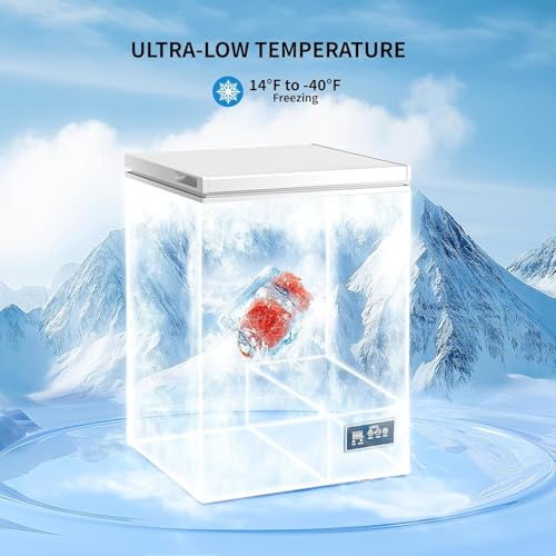 Image of Kismile 3.5 Cu.Ft Compact Chest Freezer, Ultra-Low Temperature Deep Freezer (-40F to 14F), Energy-Efficient, Digital Adjustable Thermostat, Top-Opening Door with 2 Removable Baskets, White