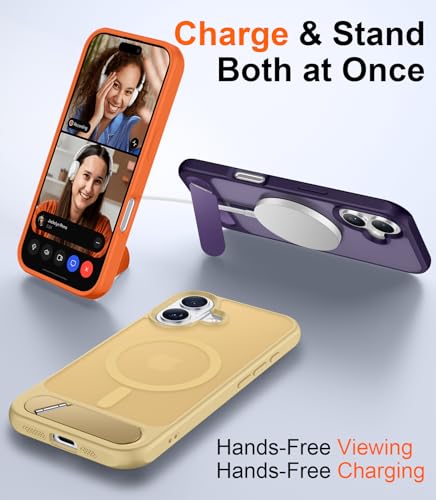 Image of Magnetic Compatible with iPhone 16 Plus Case, [Built-in Invisible Kickstand][Compatible with MagSafe] [Military Grade Shockproof] Slim Translucent Matte Phone Case for iPhone 16 Plus 6.7 inch