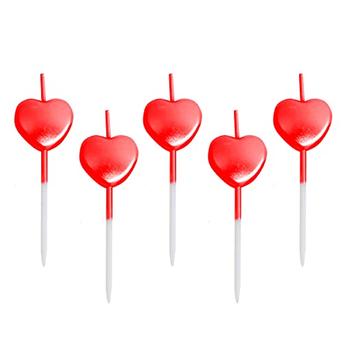 Image of Wanna Party Red Heart Pick Candles, Candles for Birthday Decoration, Cake Decoration Supplies for Wedding Birthday Events (Pack of 5)