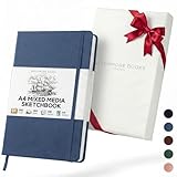 Beechmore Books A4 Mixed Media Sketchbook - 8.5x11 Hardcover Lay-Flat Art Journal, 160 GSM / 98 lb Professional Ivory Paper, 156 Perforated Pages, Gift Box, Ink, Drawing and Light Watercolor
