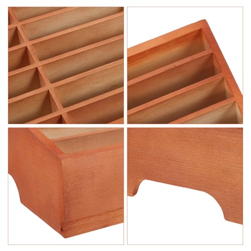 Boîte de rangement de bureau en bois marron avec support mobile et trieur de documents - 4
