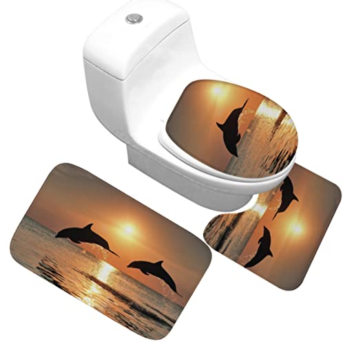 3 Teilig Badematte Set Delfin 21 3D Badematten Set rutschfest, Badezimmerteppich,U-förmiger WC-Vorleger,WC-Deckelbezug…