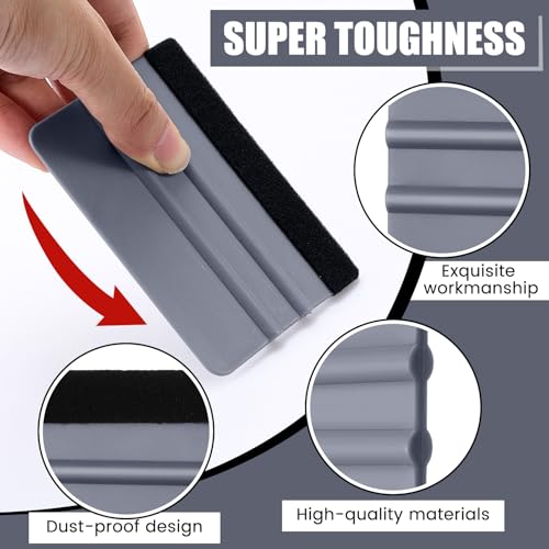 Image of Lasnten 50 Pcs Plastic Vinyl Squeegee 4 Inch Felt Edge Squeegee for Car Window Windshield Glass Cleaning Tool Vinyl Scraper Decal Applicator Tool with Black Fabric Felt Edge (Gray)
