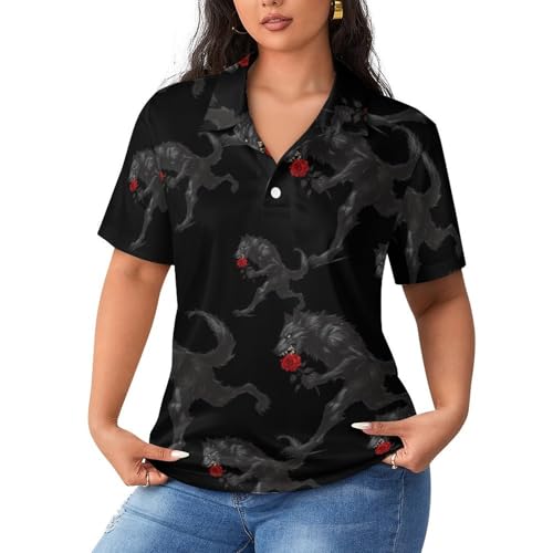 Polo transpirable de mujer con diseño de hombre lobo manga corta fresca