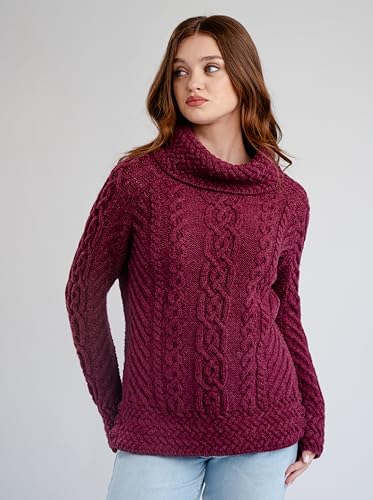 Image of SAOL Aran Irish Sweater for Women - Made of 100% Merino Wool - Ireland Fisherman Cable Knit Ladies Pullover