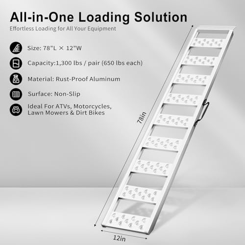 image for VENDAV Aluminum Loading Ramps, 2 Pack – 1300 lbs Capacity, 78