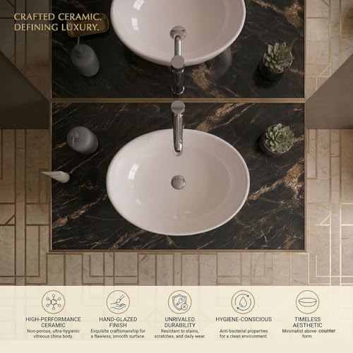 Image of ARQUIN ARQUIN Wash Basin for Bathroom Table Top Washbasin, Countertop Basin | Ceramic Washbasin Bathroom,Hotel | Living Room | Office Vanity Wash Basin (16.34x13.5x6.61 Inch)