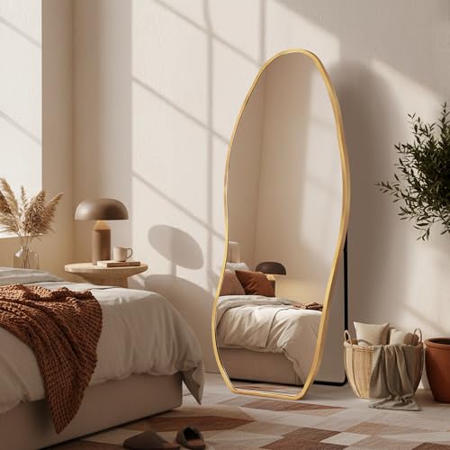 Image of Dorlicecass Mirror Full Length - Irregular Full Body Mirror Standing or Leaning or Wall Hanging 63 inchx 24 inch Asymmetrical Aviation Aluminum Alloy Frame Unique for Bedroom, Living Room, Cloakroom, Entryway