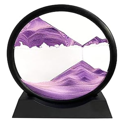 LINPING Flowing Sand Painting, Moving Sand Art Picture, Round Glass, 3D Deep Sea Sand Landscape in Moving Display, Sand Frame, Home and Office Desktop Decorations (Purple, 7 Inches)