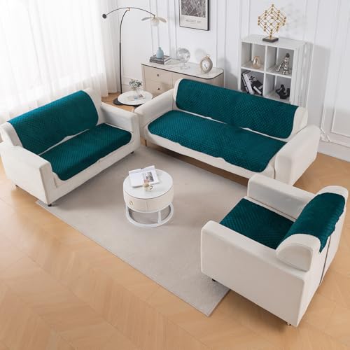 Image of HOKIPO Quilted Sofa Cover 6 Seater Set - Washable 3+2+1 Sofa Panel for Seat & Back | 'Quilt Classic' Teal (IN-927+926+925 * 2-Teal)