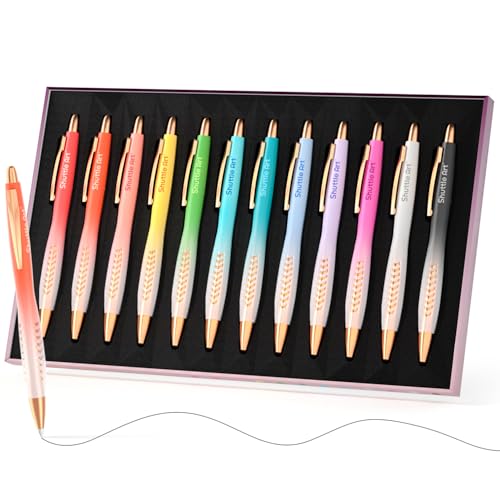 Shuttle Art Fancy Pens Gift Set, 12 Pack Colored Retractable Black Ink Ballpoint Pens, Cute Pens 1.0mm Medium Point Waterproof Elegant Gift Set for Writing Journaling Note Taking School Offi