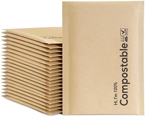 6x10 100% Biodegradable Bubble Mailers,25 Count Brown #0 Compostable Padded Packaging Wrap Envelopes Pouches Eco Friendly Self Seal Bags