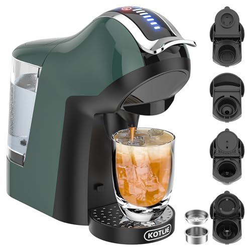 Image of KOTLIE Espresso 5in1 Single Serve Coffee Maker, 19Bar Cappuccino&Latte Maker, Cold&Hot Brewing Coffee Machine for K*cup /NES*presso Original /D*olce G*usto /Ground Coffee /44mm ESE(Dark Green)