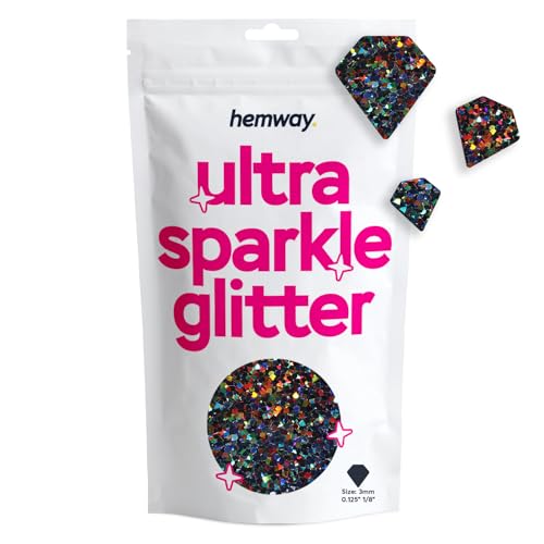 Hemway Ultra Sparkle Glitter Diamond Shape, 50g, Black Holographic | Shaped Glitter for Arts & Crafts, Nail Art, Crafting, Card Making, Sparkle Decoration