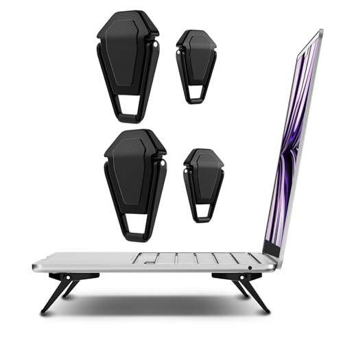 SUNTAIHO Portable Invisible Laptop Stand, Mini Aluminum Cooling Pad,Computer Keyboard Mount Kickstand,Ergonomic Lightweight Laptop Desk Stand (4pcs(Black))