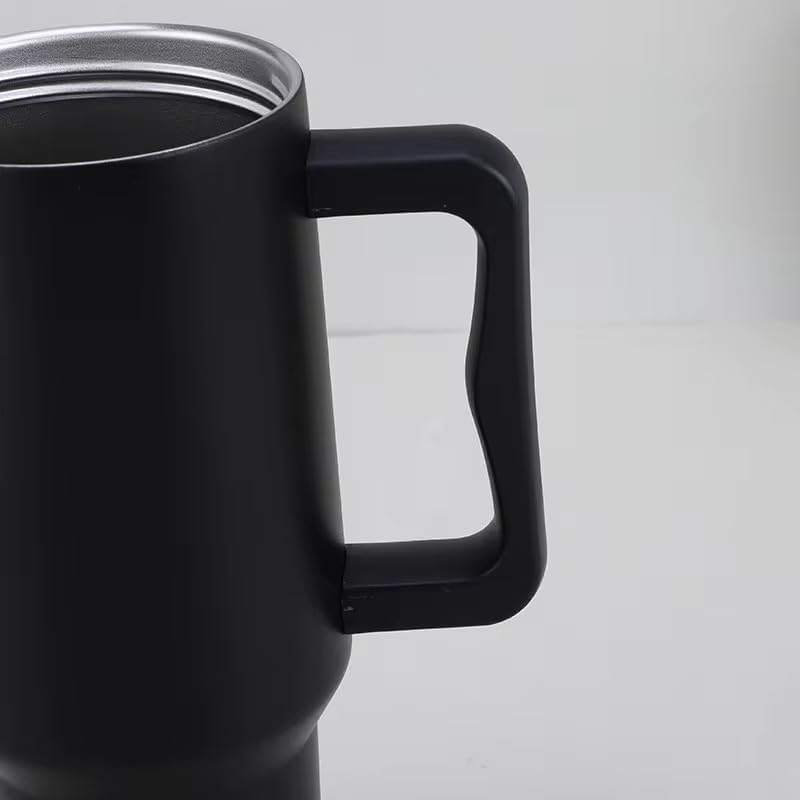 Image of Personalised with Your Name, 1200ml Tumbler with Straw-Handle-Stainless Steel Double Wall Insulated Cup | Leakproof Sipper Mug for Hot-Cold Drinks |Coffee - WaterTumbler (Black castom)