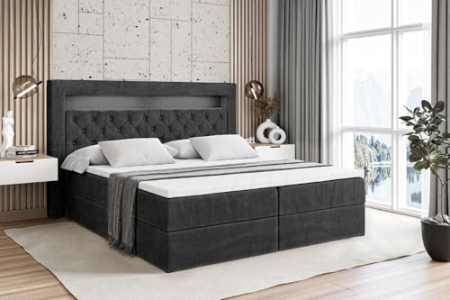 ALTDECOR Boxspringbett mit Matratze und Lattenrost, LED Boxbett, Topper,...