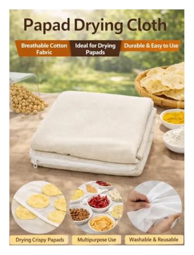 Image of SRI Balaji TEX Premium Thin Cotton Cloth with Net Cover for Drying Papad, Vadagam & Millets | Breathable, Washable & Reusable Sun-Drying Sheet | Size: 29 x 36 Inches