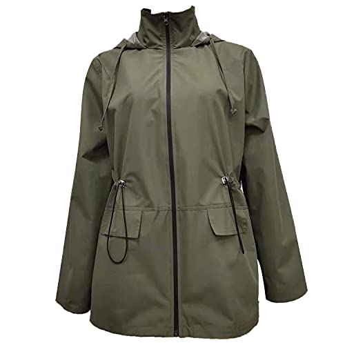 Pesion Women's Green Waterproof Raincoat Lightweight Rain Jacket Hooded Windbreaker With Pockets For Outdoor Climb Hiking Fish #TOP2