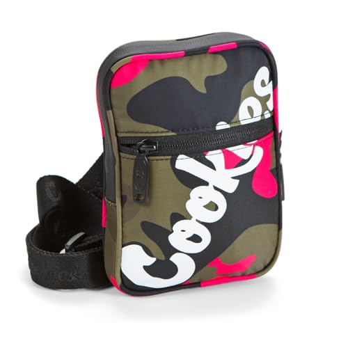 COOKIES Honeycomb Utility Bag – Nylon Crossbody Small Shoulder Bag with Removable Strap, 5 Zippered Compartments, Rubber Lined Zippers, Travel Utility Sling, Streetwear Pouch - Red Camo