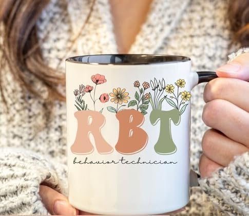 Taza personalizada de flores silvestres RBT para técnico de comportamiento, taza ABA para terapeuta de comportamiento, regalos de técnico de