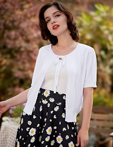 Women's White Short Sleeve Summer Cardigan Sweater Lightweight White Bolero Shrugs For Women White, Small #TOP1