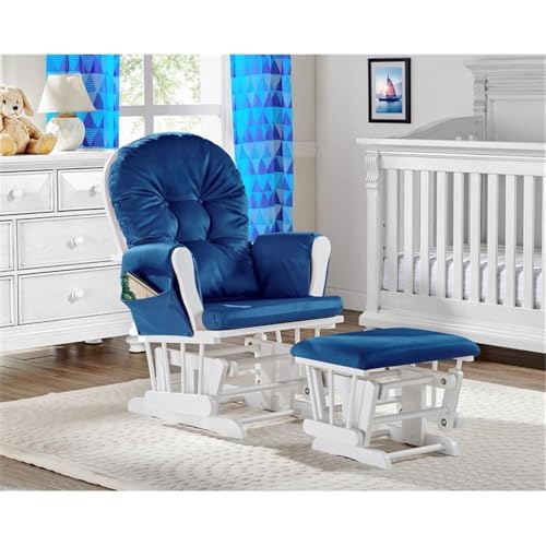 Image of Suite Bebe Mason Nursery Rocking Chair with Ottoman, Wooden Glider for Baby Nursing, Smooth Gliding Rocker, Navy and White