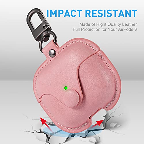 Airpods 3 Case Leather, Maxjoy For Airpods 3Rd Case Cover 2021 Airpod Gen 3 Protective Cover With Keychain Compatible With Apple Airpods Generation 3Rd 2021 (Front Led Visible), Pink #TOP2