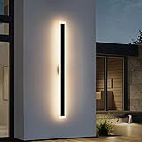 Klighten Aplique Pared Exterior, 35W 120CM Aplique Exterior Largo, IP54 Impermeable Blanco Cálido 3000K Luz de Pared Larga para Escaleras Pasillos Balcón Patio Jardín Balcón Negro