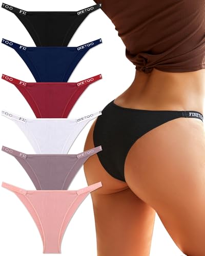 Miniatura 7 de FINETOO Pack de 6 Calzoncillos brasileños para Mujer, algodón, Ropa Interior para Mujer, Brasil, Deporte, Hipster, Sexy, Pantalones, Multipack S-XL, A-6, S…