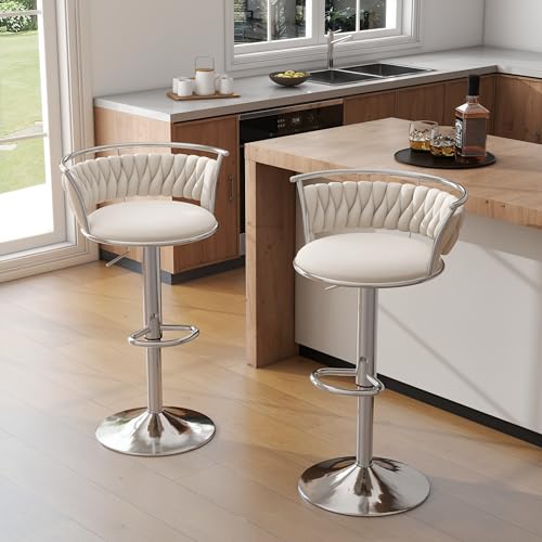 UIXE 360° Swivel Velvet Counter Bar Stools (Ivory)