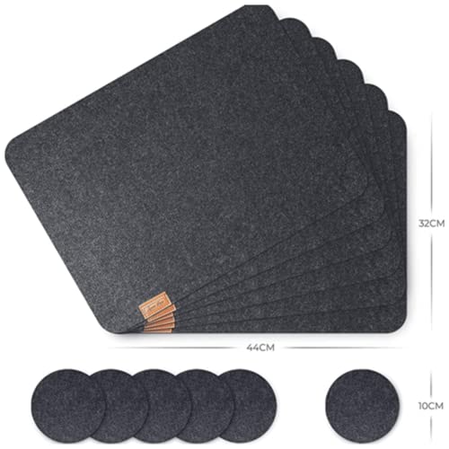 Luana Rose Rechteckige Tischsets aus Filz in Anthrazit – 12 Stück – Tischset abwaschbar – 44 x 32 cm Untersetzer aus Filz – Tischuntersetzer und Glasuntersetzer