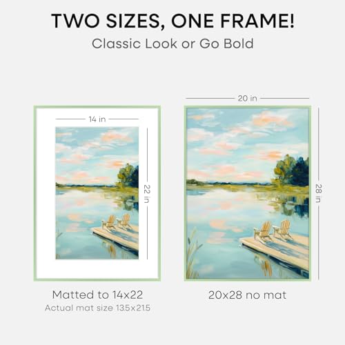 Image of Homeforia 20x28 Frame Sage Green, High End Metal 20x28 Poster Frames with Mat 14x22 inch Photo, 20 x 28 Sage Green Picture Frame Matted to 14 by 22 Art, 28x20 Frame, Tempered Glass, Wall Kit, Set of 2