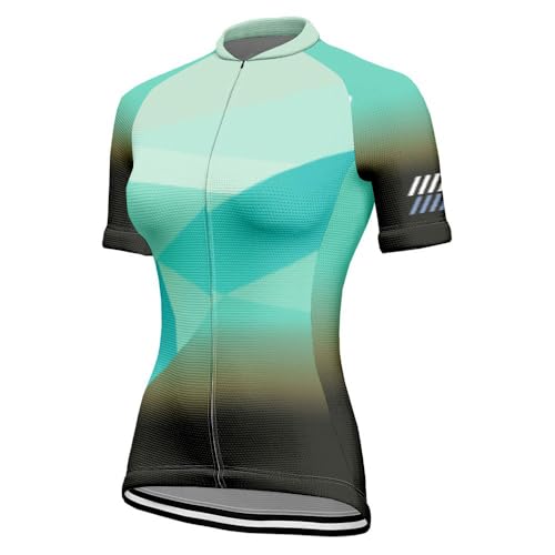 Mateju Maillot Ciclismo para Mujer, Manga Corta Ropa Ciclismo Cómodo Transpirable Exterior, Verano Secado Rápido Camisetas Manga Corta Camiseta Elástico (Verde Menta,XXL)