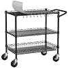 Heavy Duty Rolling Cart with Wheels 3 Tier Commercial Grade Utility Cart Metal Kitchen Storage Trolley Wire Cart Food Storage Cart Service Cart with Handle Bar Shelf Liner Black