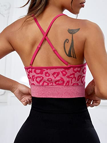 Milumia Women's Leopard Print Criss Cross Back Sports Bra Scoop Neck High Support Seamless Yoga Bra Pink Small #TOP1