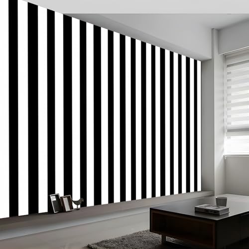 Murales de Pared Diseño Simple De Rayas Papel Tapiz, Negro Cartel de la Foto Murales de Pared Decorativos para Sala de Estar y Dormitorio (220gsm Tela No Tejida, 200 x 140 cm (W x H))