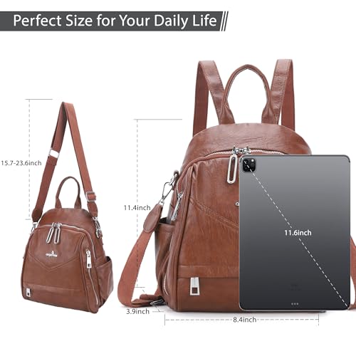 Image of Angel Kiss Small Backpack Purse for Women,Soft Vegan Leather Roomy Backpacks,Designer Ladies Shoulder Backpack Fashion Handbag with Removable Strap,Brown