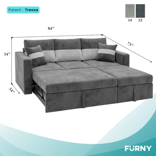 Image of FURNY Soria 4 Seater RHS Lounger Sofa Cum Bed (Light Gray - Dark Gray) with Pull-Out Function | Luxury Velvet Suede Finish | Durable Comfort | Ideal for Living Room