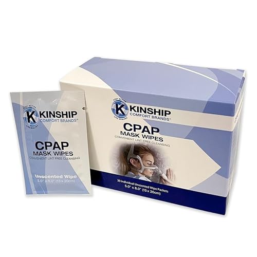 Kinship Comfort Brands Travel CPAP Mask Cleaning Wipes Towelettes Unscented and Lint Free Cleanser to Clean Filters Tubes and BIPAP Machines Individually Wrapped