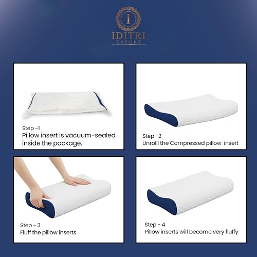Image of Standard Cervical Pillow Set of 2, Memory Foam Contour for Neck and Shoulder Pain Relief, Ergonomic Design for Side and Back Sleepers, Breathable Blue Cover, 60 x 35 x 12 cm