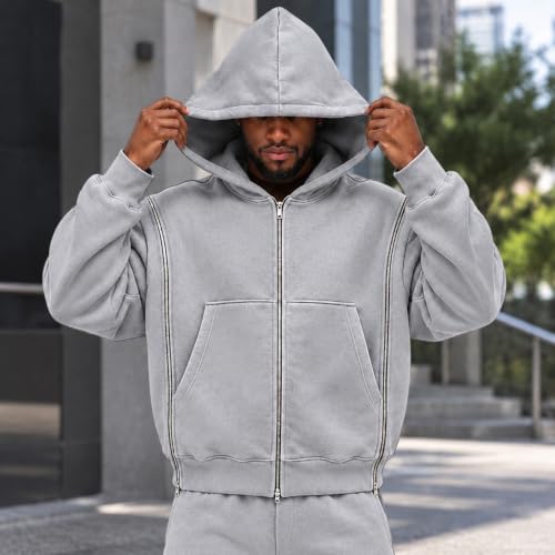 Oversized Hoodie Men Zip Up Sweatshirt Light Fleece Jackets Fall Outfits - image 3