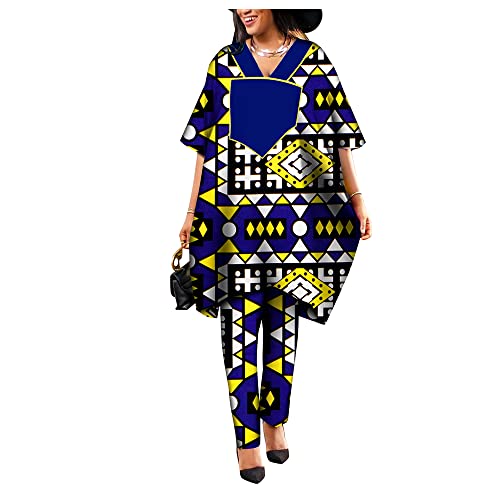 BAZINRICHE Women's 2-Piece African Print Outfit Set: Ankara Top & Flowy Pants in Vibrant Color 9