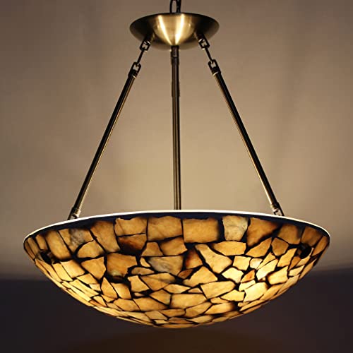 ARTZONE Tiffany Pendant Light Fixtures 20 Inch Wide Natural Stone Inverted Hanging Lamp 3 Light Vintage Style Ceiling Pendant for Dining Room and Living Room