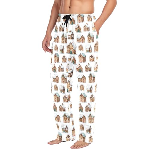 Christmas Cookie House Men's Pajamas Pants Cotton Sleep Bottoms Pants Lounge Sleepwear - S4